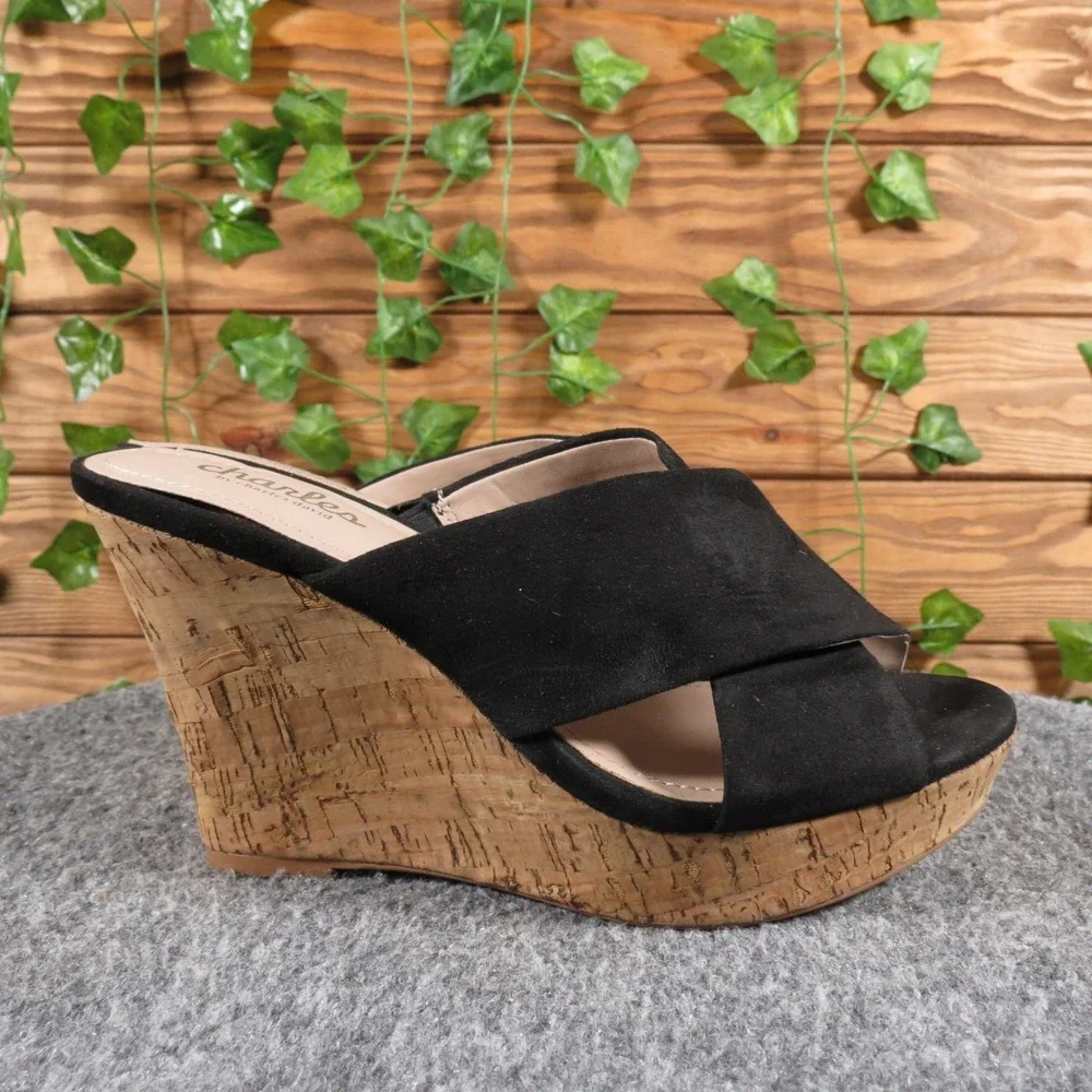 Charles by Charles David Latrice Women Size‎ 4.5 Black Textile Wedge Sandal Cork